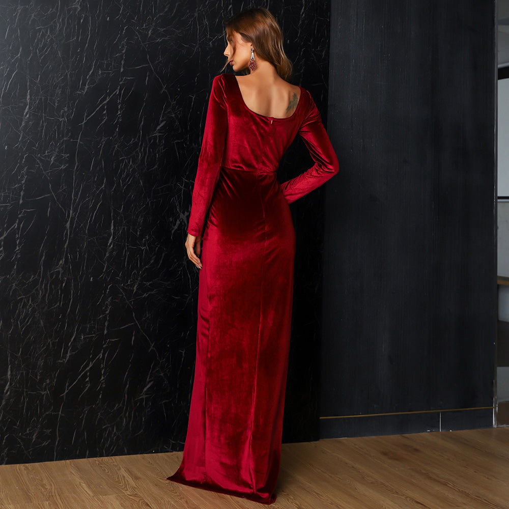 Joline Long Sleeve Velvet Gown - Luxurious Evening Dress