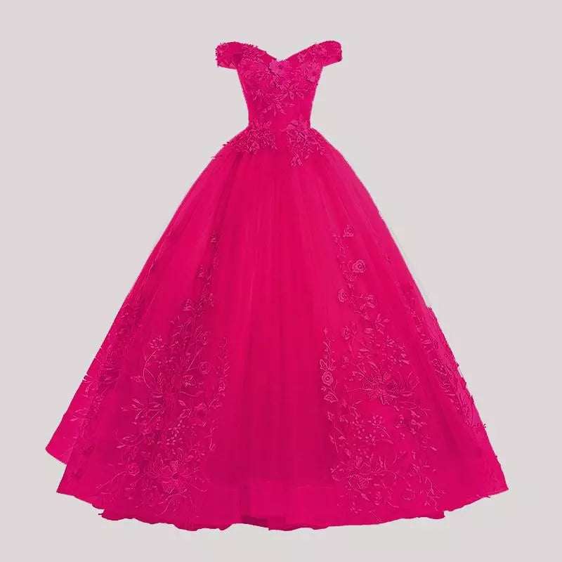 Elegant Boat Neck Quinceanera Dress - Luxury Lace Ball Gown