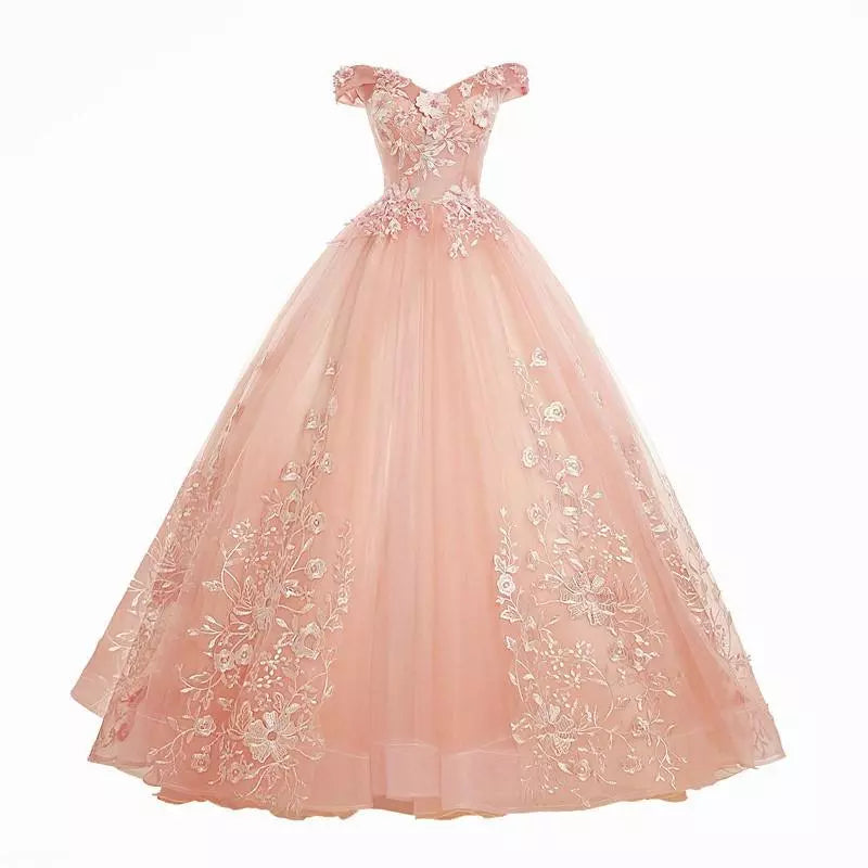 Elegant Boat Neck Quinceanera Dress - Luxury Lace Ball Gown