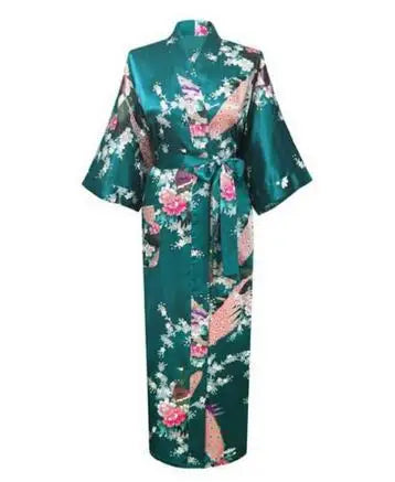 Luxurious Silk Peacock Kimono Robe - Women's Floral Print Bathrobe