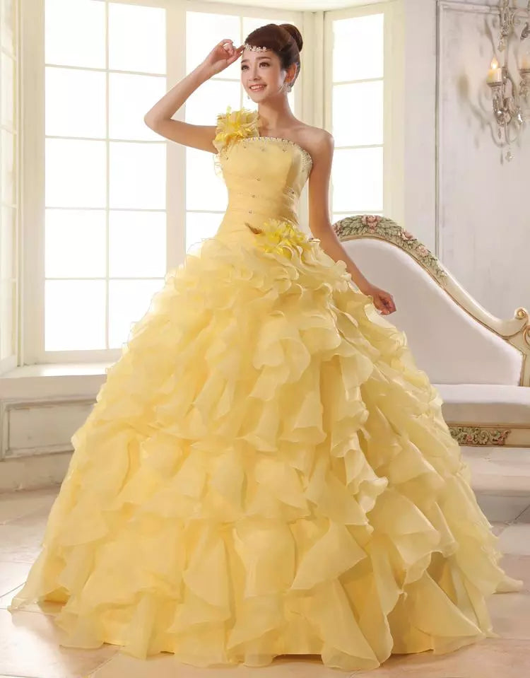 Luxury One-Shoulder Quinceanera Ball Gown - Crystal & Floral Embellished