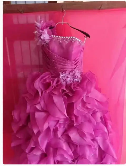 Luxury One-Shoulder Quinceanera Ball Gown - Crystal & Floral Embellished