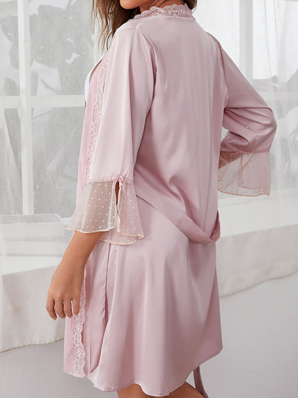 Women's Elegant Lace Trimmed Loungewear Robe - Luxe Sleepwear