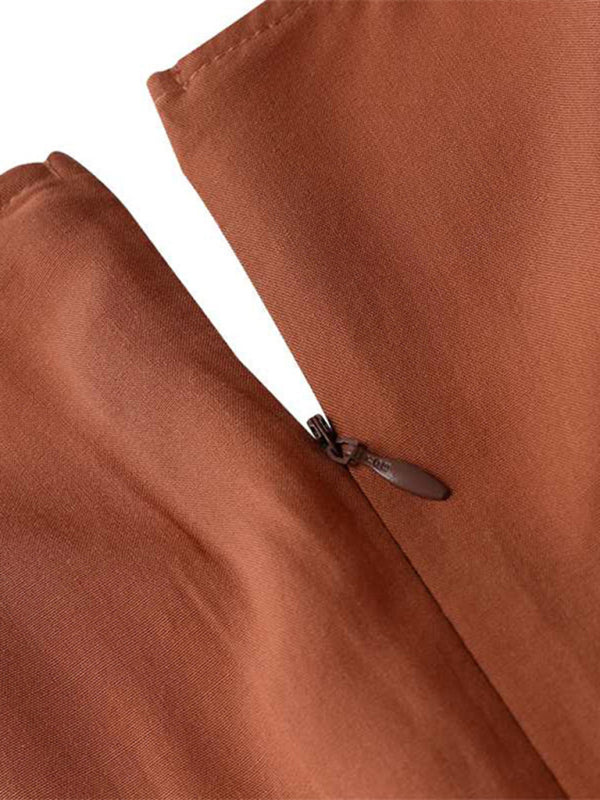 Autumn Swing Dress - Elegant Long Sleeve Flowy Midi Dress