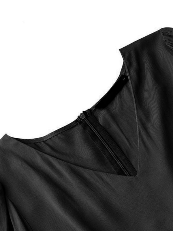 Autumn Swing Dress - Elegant Long Sleeve Flowy Midi Dress