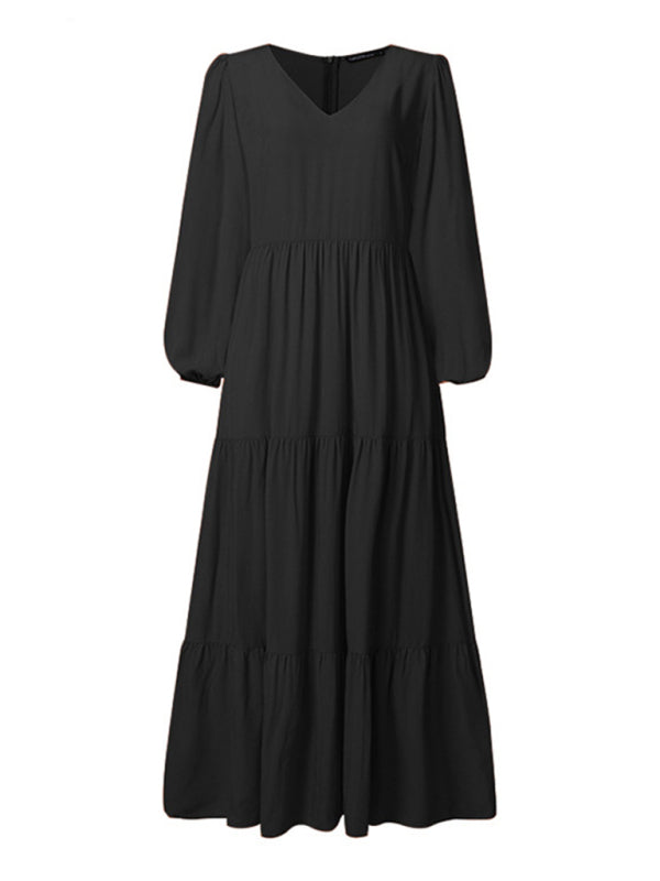 Autumn Swing Dress - Elegant Long Sleeve Flowy Midi Dress