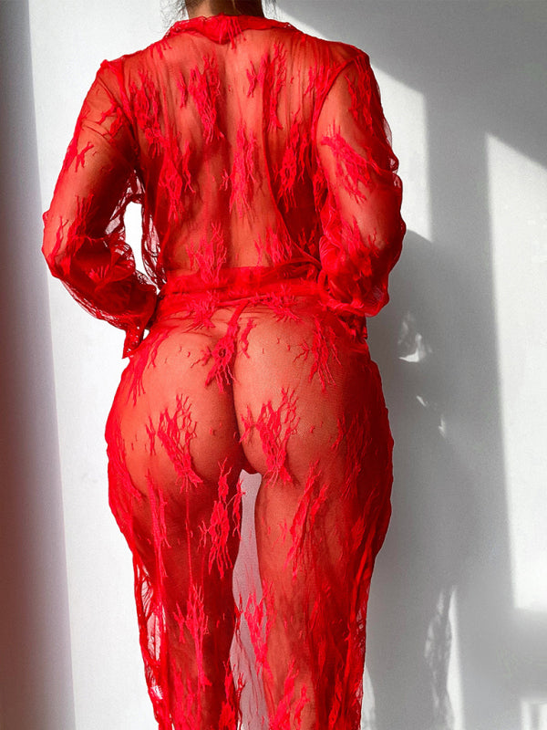 Sexy Mesh See-Through Lace Lingerie Set - Two Piece Babydoll