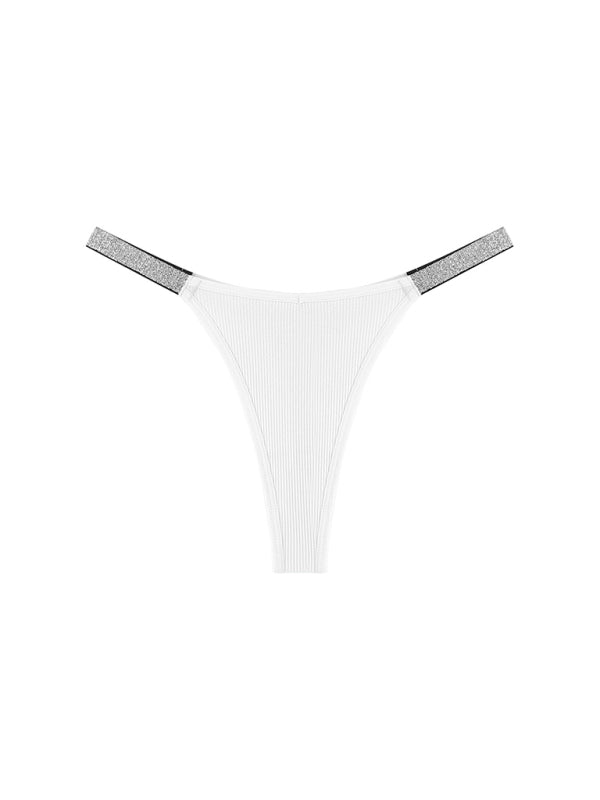 Sexy Multicolor Knitted Thong - Silver Ribbon Detail Underwear