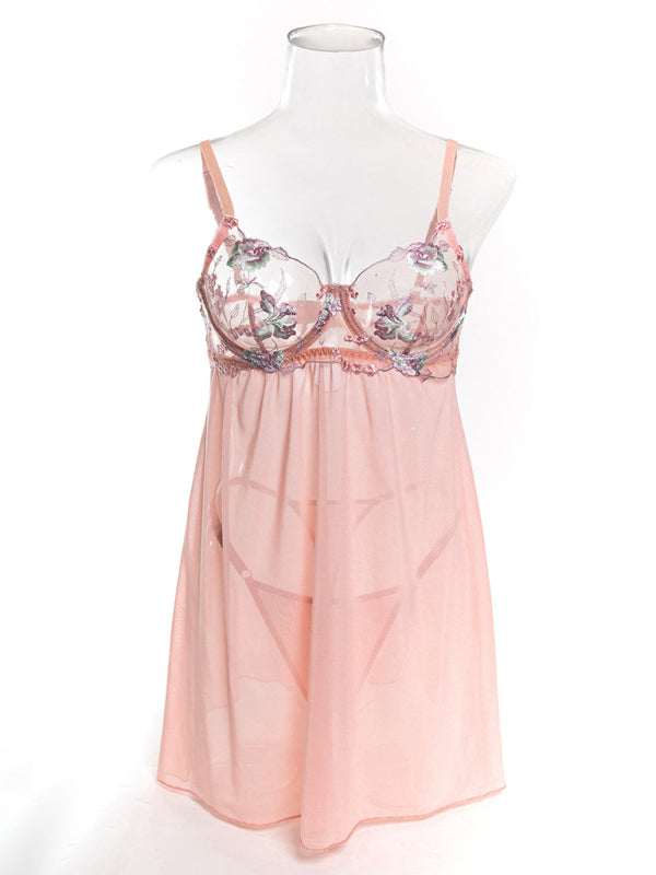 Floral Lace Embroidery Bra and Panty Set - Sexy Lingerie